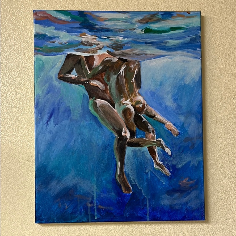 18 x 24 in acrylic painting on canvas, couple in water